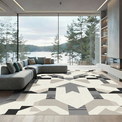 Geometric Neutral Tone Architectural Rug