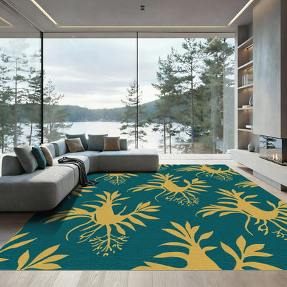 Golden Teal Botanical Art Rug