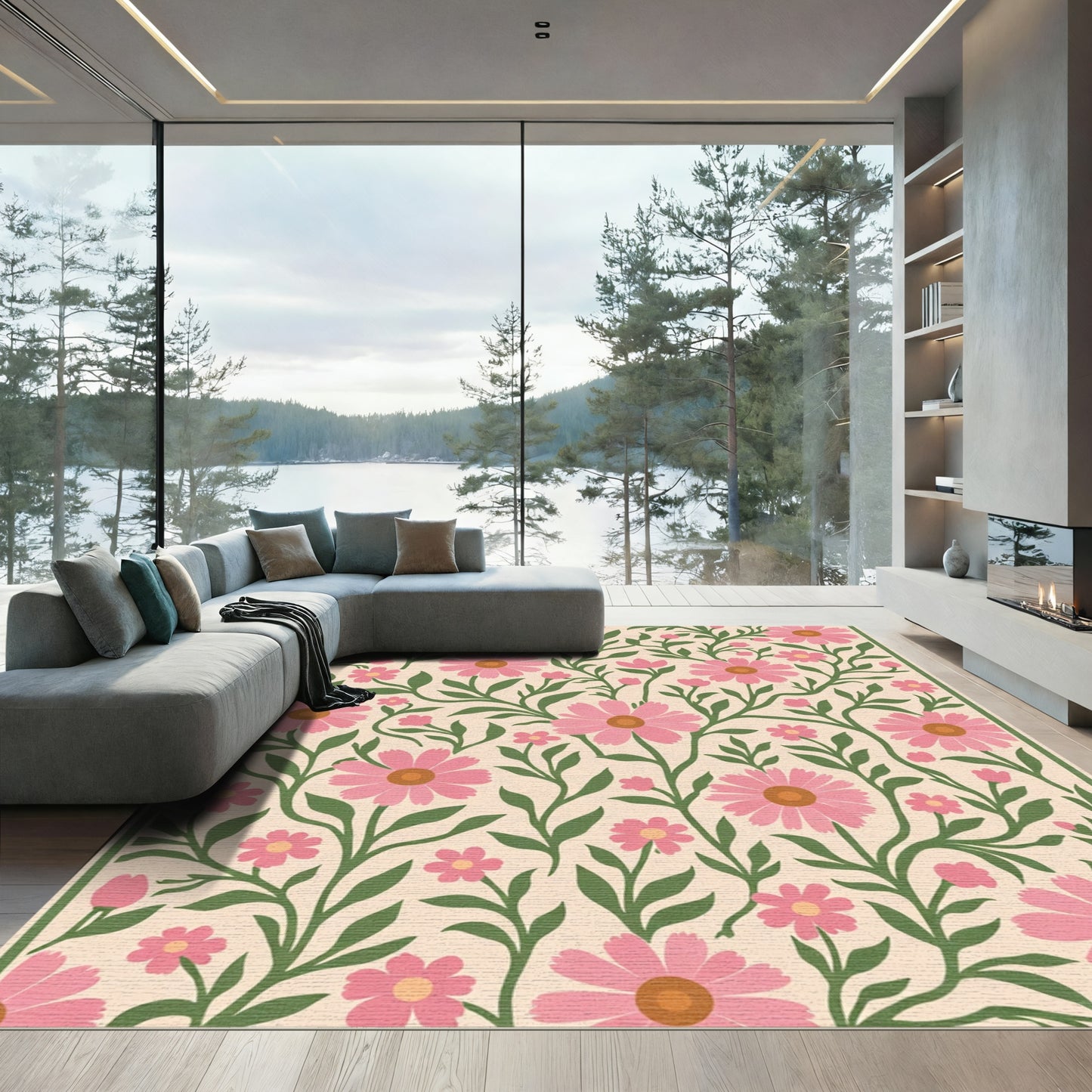 Vivacious Pink Floral Garden Vines Rug