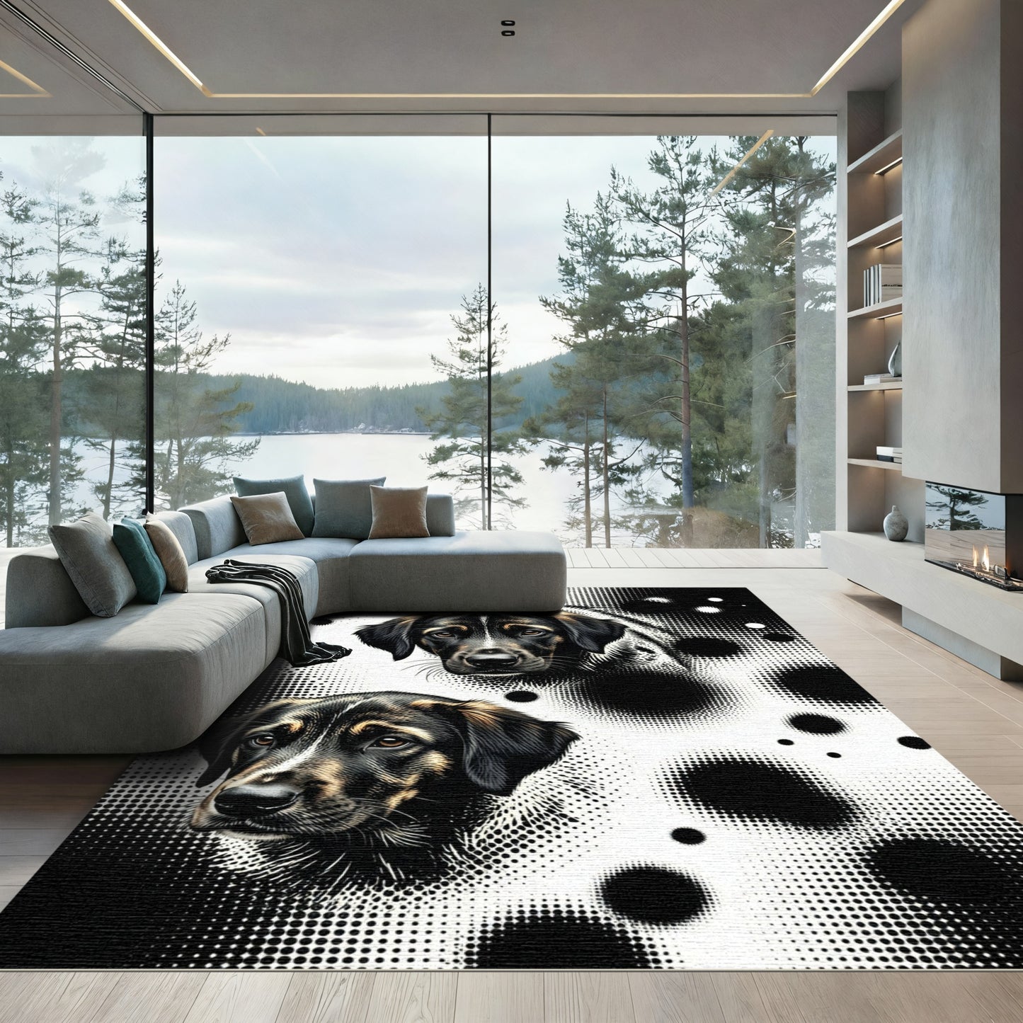 Two Black And Tan Dog Halftones Rug