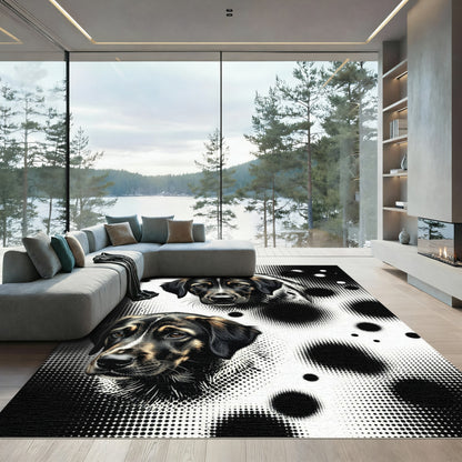 Two Black And Tan Dog Halftones Rug