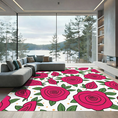 Bold Pink Rose Botanical Garden Rug