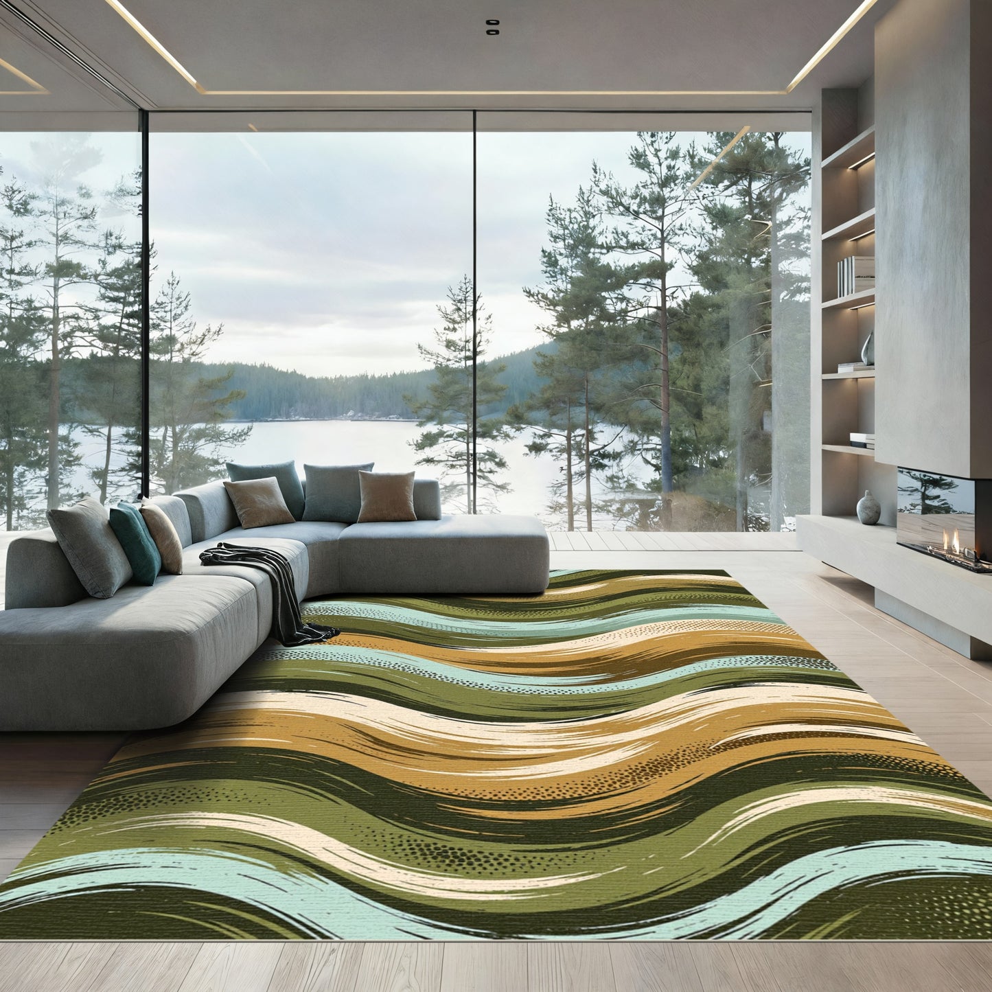 Earthy Tones Wavy Brushstroke Rug