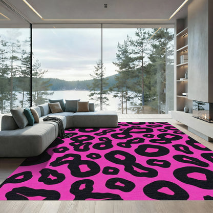 Pink Black Animal Print Spot Rug