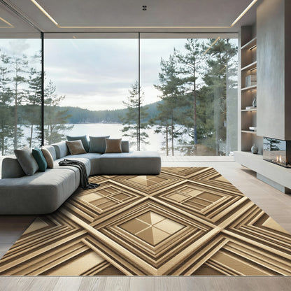Golden Geometric Lattice Art Deco Rug