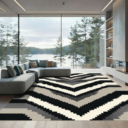 Monochromatic Chevron Pixelated Bands Rug