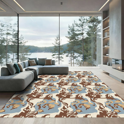 Abstract Brown Tan Blue Organic Flow Rug