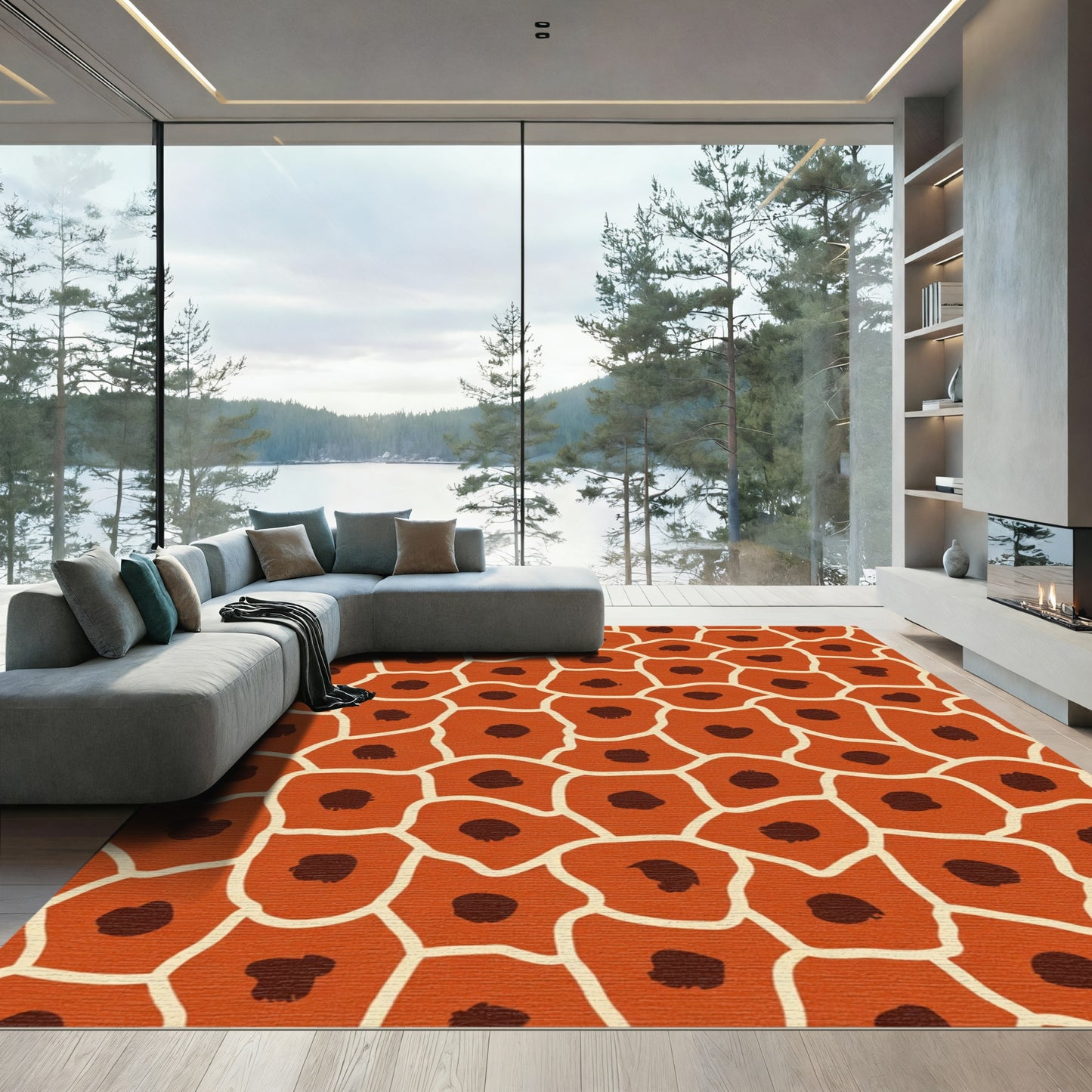 Terracotta Organic Cell Shapes Rug
