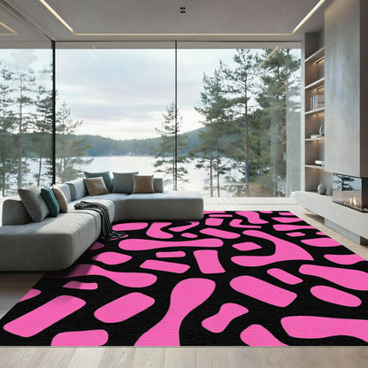 Vivid Pink Blob Abstract Black Rug