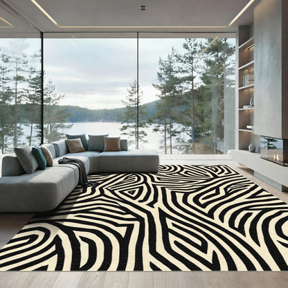Bold Black Cream Abstract Zebra Rug