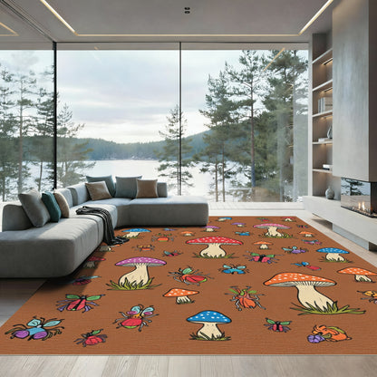 Whimsical Fungi and Insect Meadow Rug