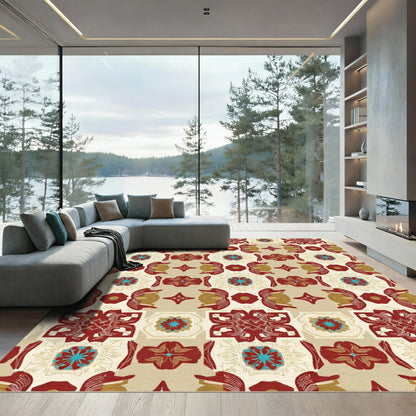 Crimson Gold Teal Medallion Composition Rug