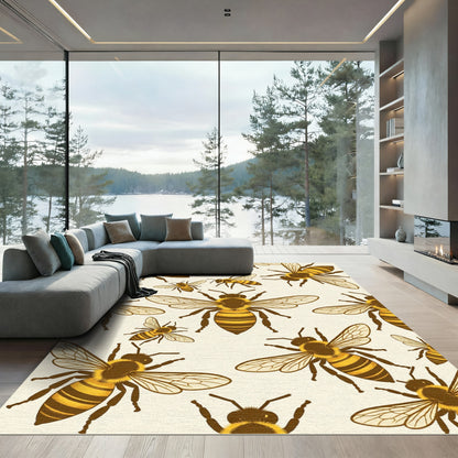 Whimsical Golden Honeybee Illustration Rug