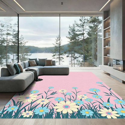 Whimsical Daisy Meadow Floral Rug