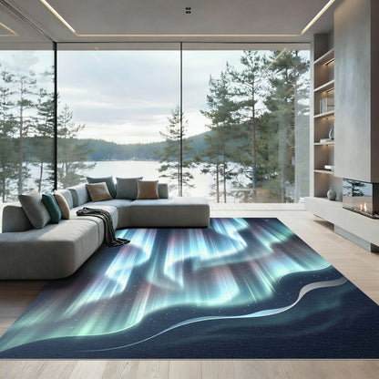 Celestial Blue Aurora Swirls Rug
