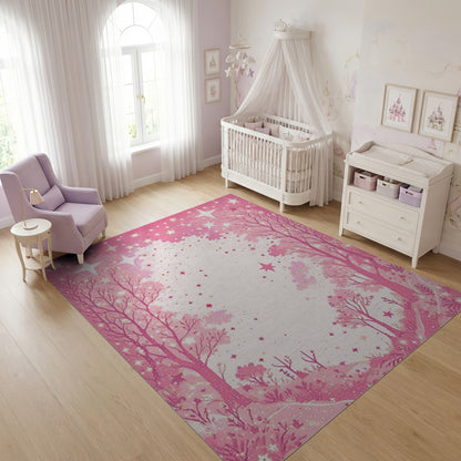 Dreamy Pink Starry Forest Rug