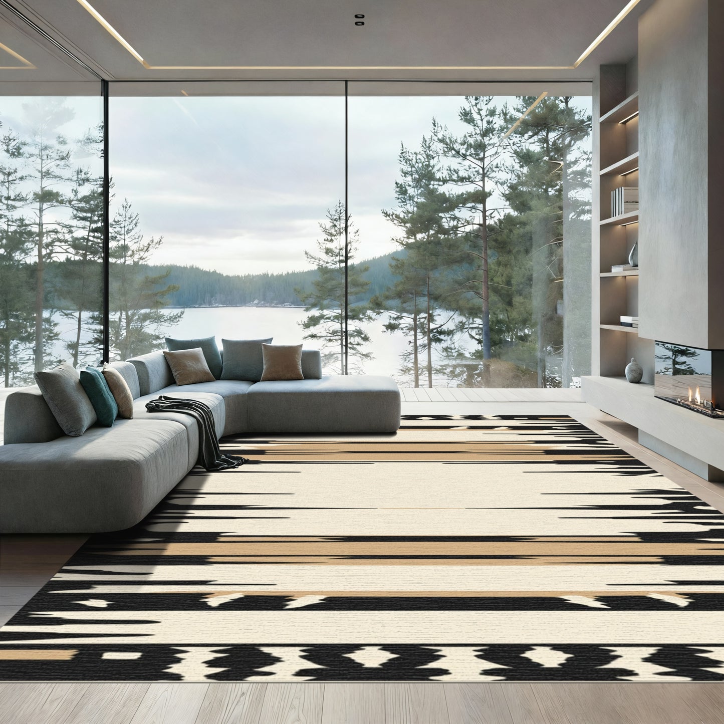 Abstract Tan Stripe Organic Rug