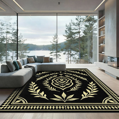 Black Vintage Laurel Botanical Frame Rug