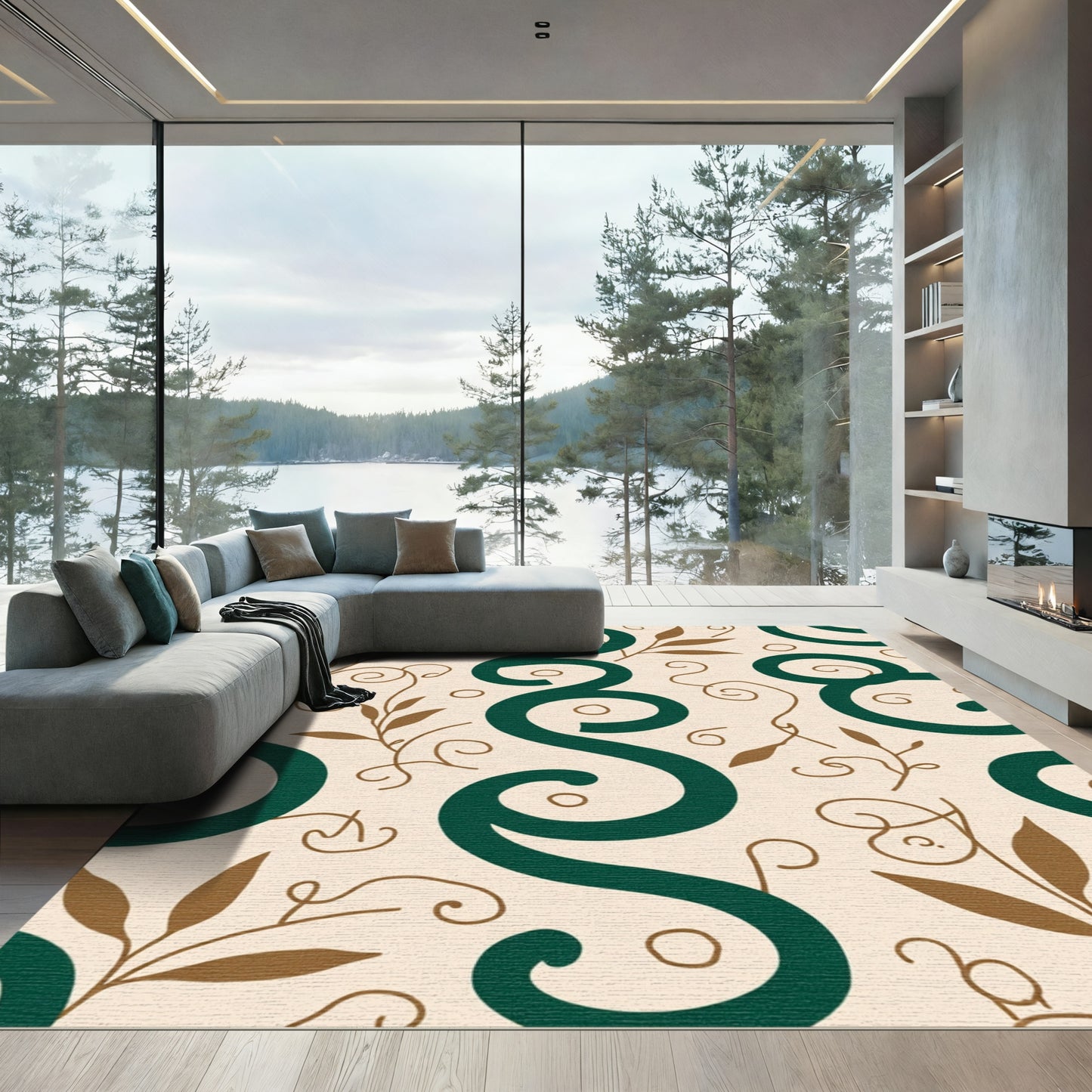 Emerald Swirls And Branches Rug