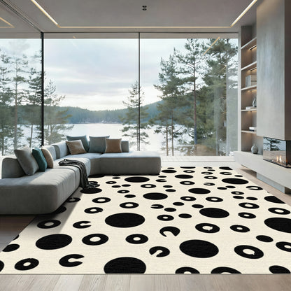 Black Scattered Circles Cream Background Rug