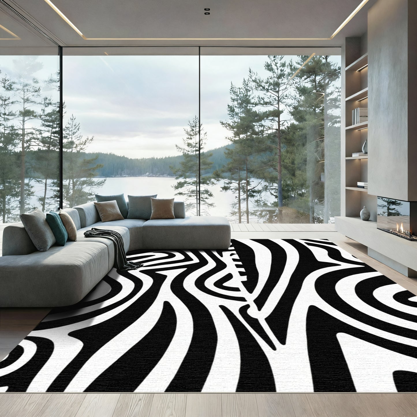 Bold Black White Animal Stripes Rug