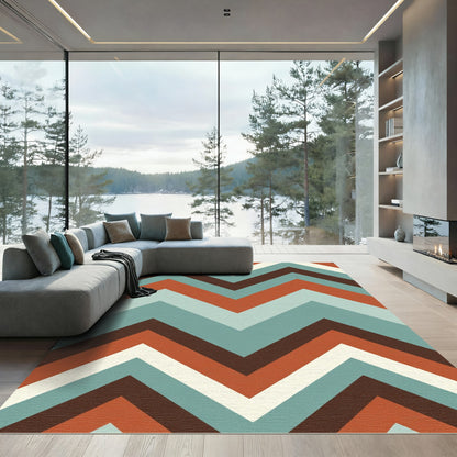 Retro Teal Coral Chevron Stripes Rug
