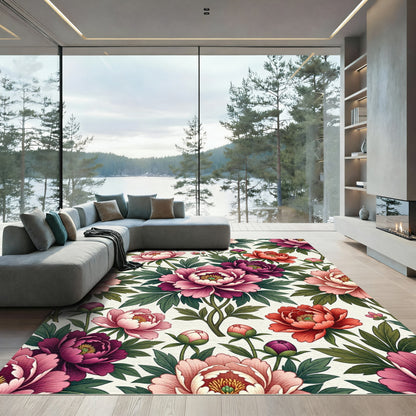 Botanical Peony Blossom Floral Bouquet Rug