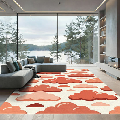 Whimsical Terracotta Cloud Seamless Art Rug