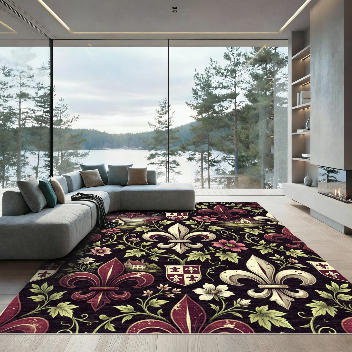 Regal Fleur-de-lis Village Floral Rug