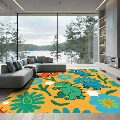 Playful Dinosaur Floral Meadow Rug