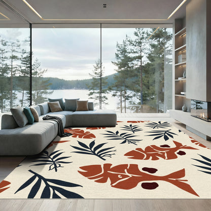 Rustic Terracotta Fish Leaf Composition Rug