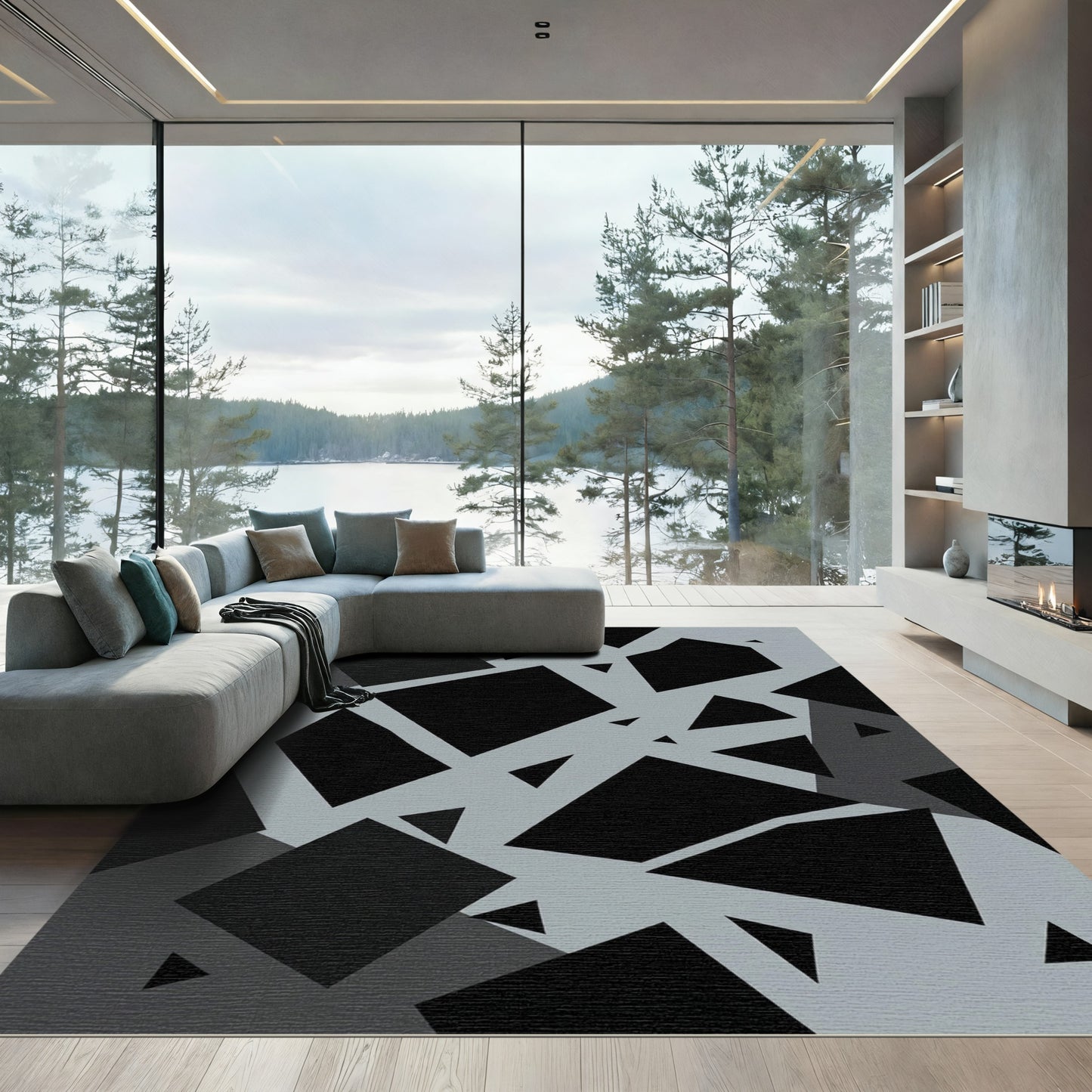 Monochrome Geometric Angular Abstract Rug