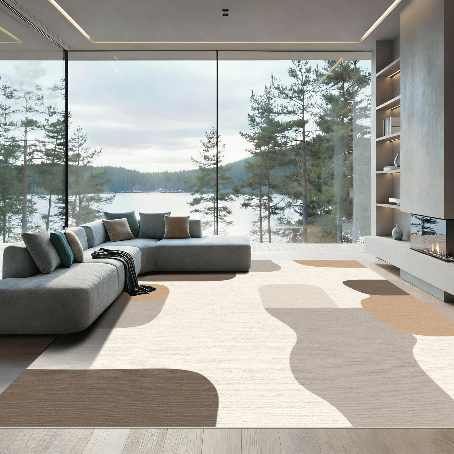 Abstract Organic Shapes Neutral Palette Rug