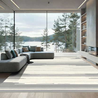Neutral Gray Cream Abstract Stripe Rug