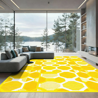 Bright Geometric Golden Honeycomb Rug