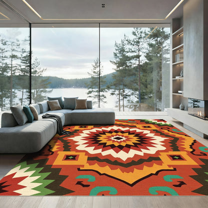 Terracotta Crimson Starburst Geometric Rug