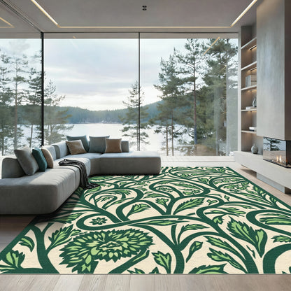 Emerald Green Foliage Swirl Rug