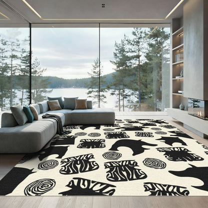 Black Abstract Fauna Circular Shapes Rug