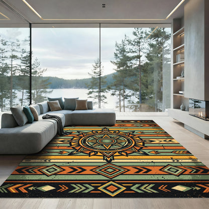 Tribal Sun Arrow Turquoise Orange Rug