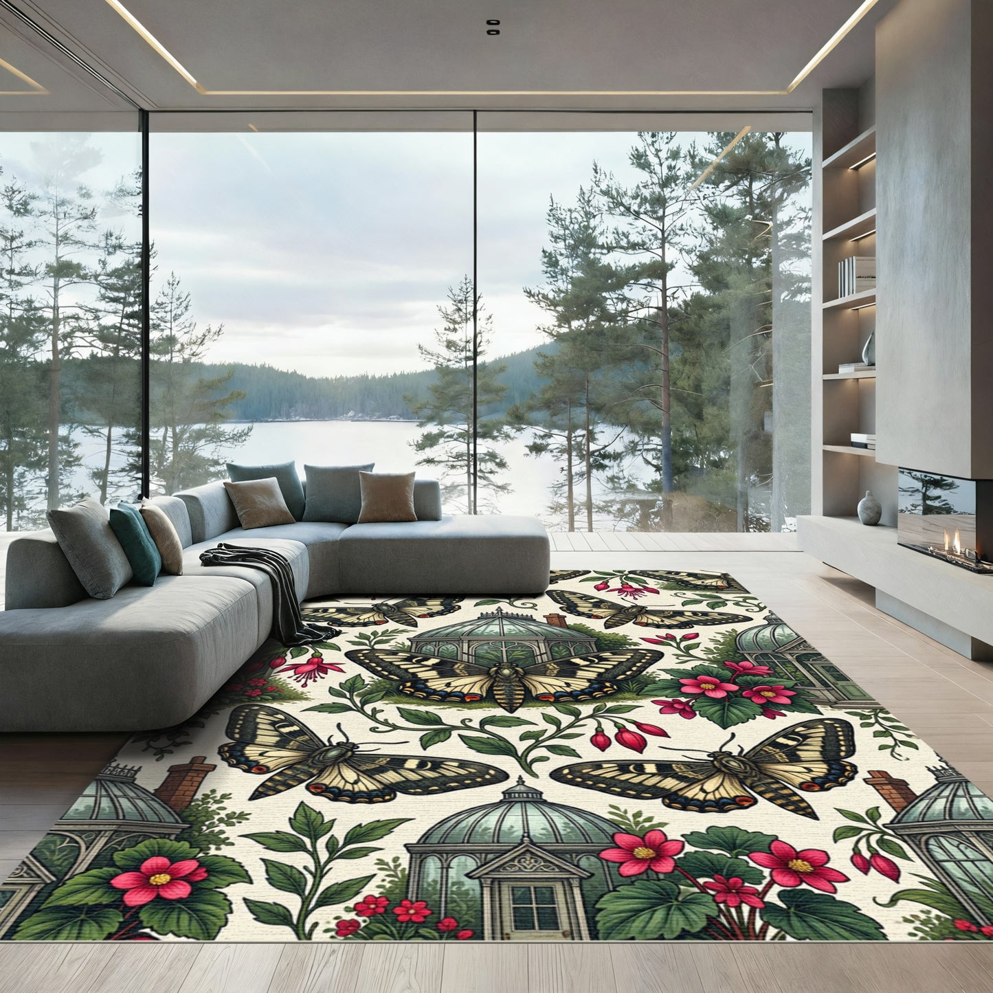 Whimsical Butterfly And Conservatory Garden Rug