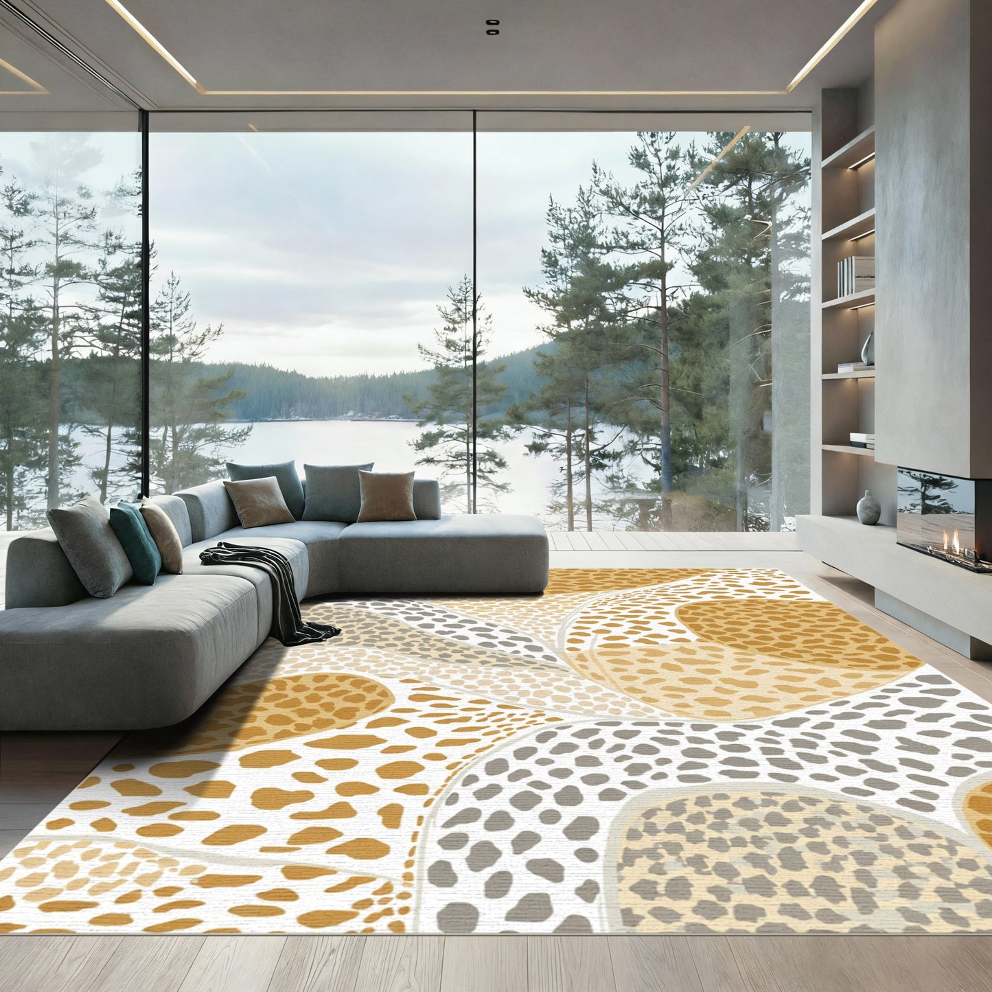 Golden Gray Speckled Organic Flow Rug