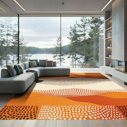 Warm Orange Landscape Dot Art Rug