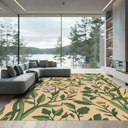 Green Vine And Lavender Floral Rug