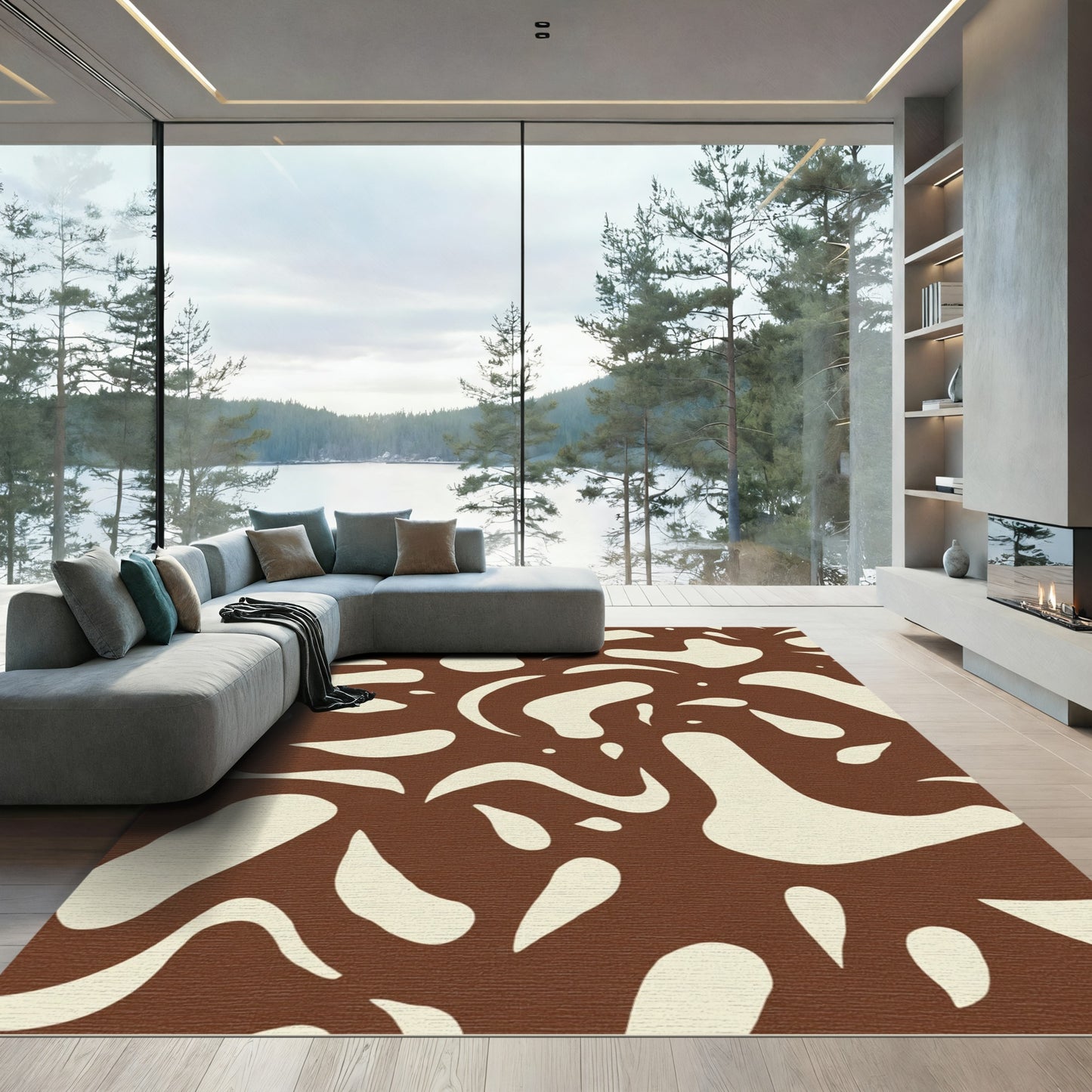 Abstract Brown Cream Organic Shapes Rug