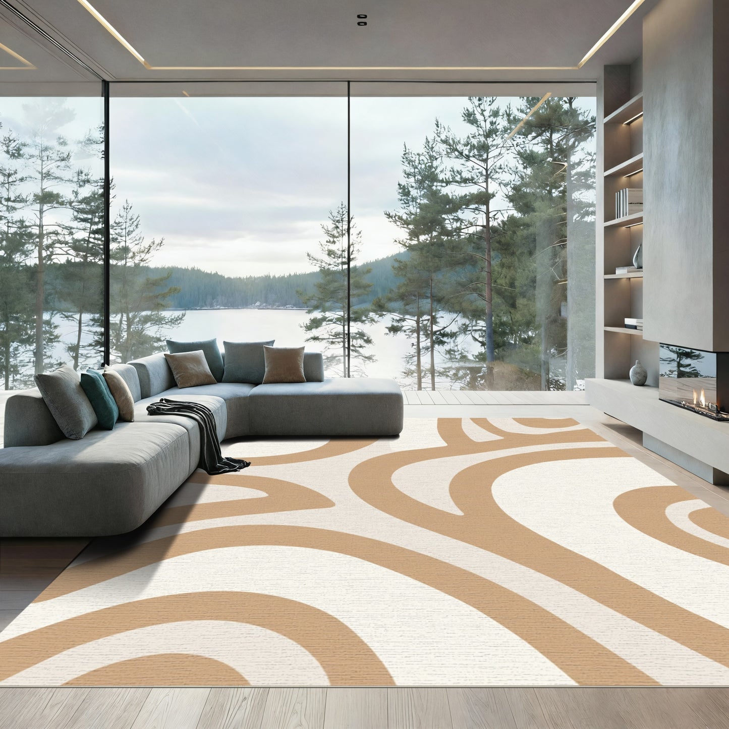 Neutral Taupe Abstract Swirls Rug