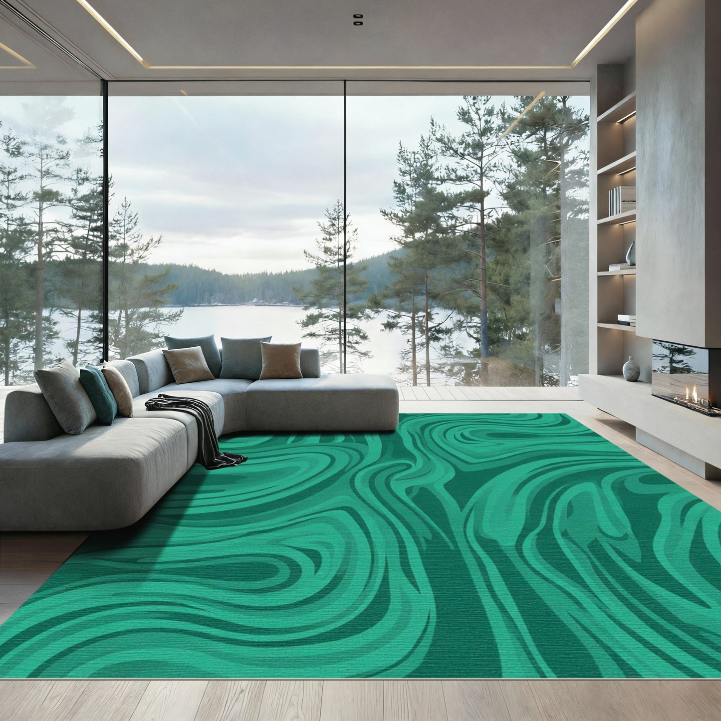 Emerald Green Swirl Abstract Art Rug