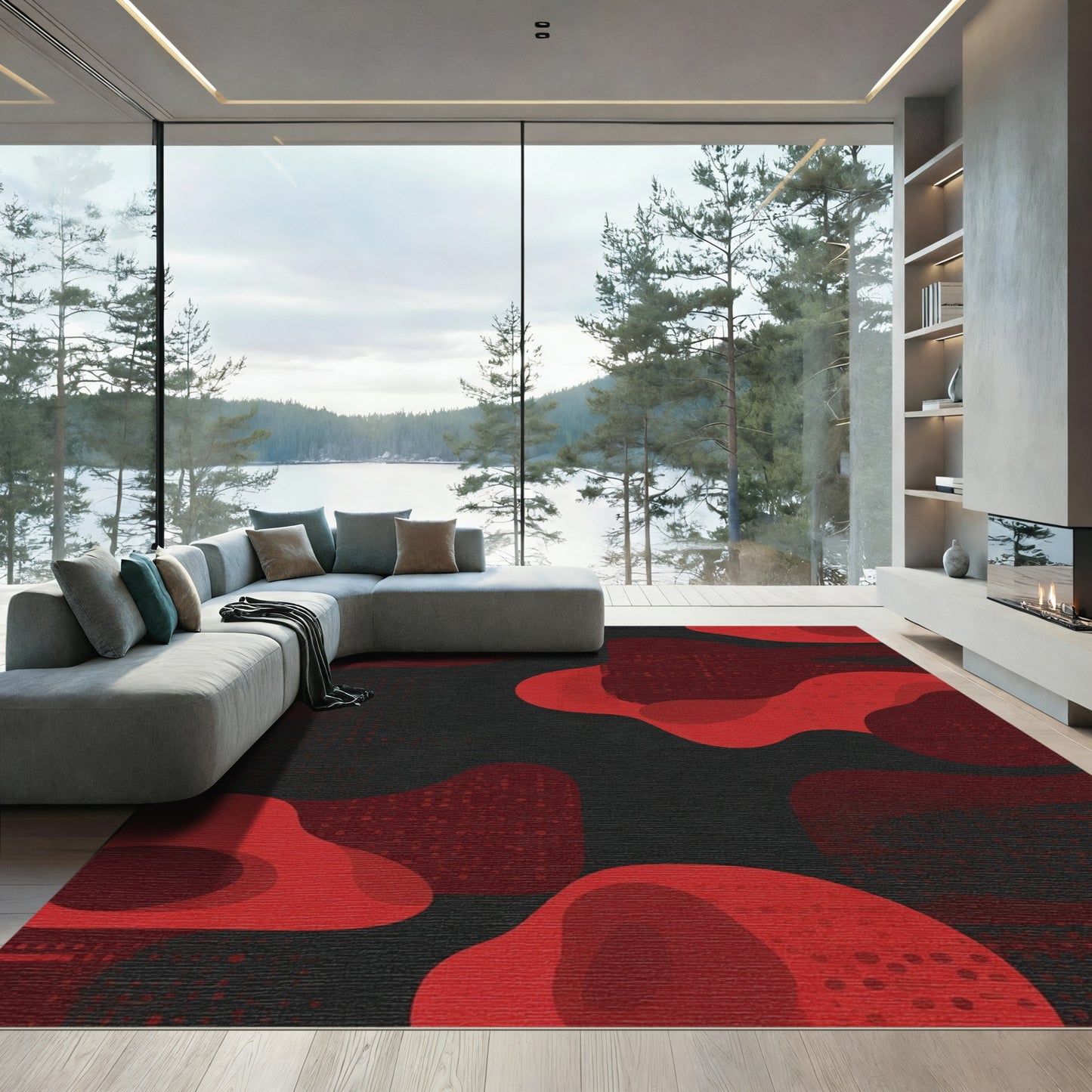 Abstract Crimson Blob Texture Rug