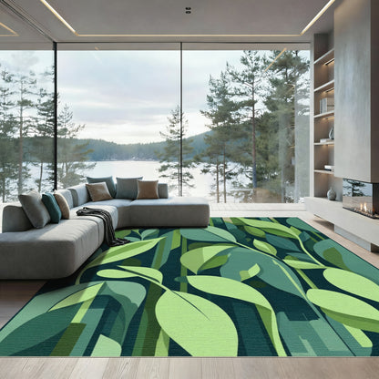 Verdant Foliage Geometric Stripe Rug