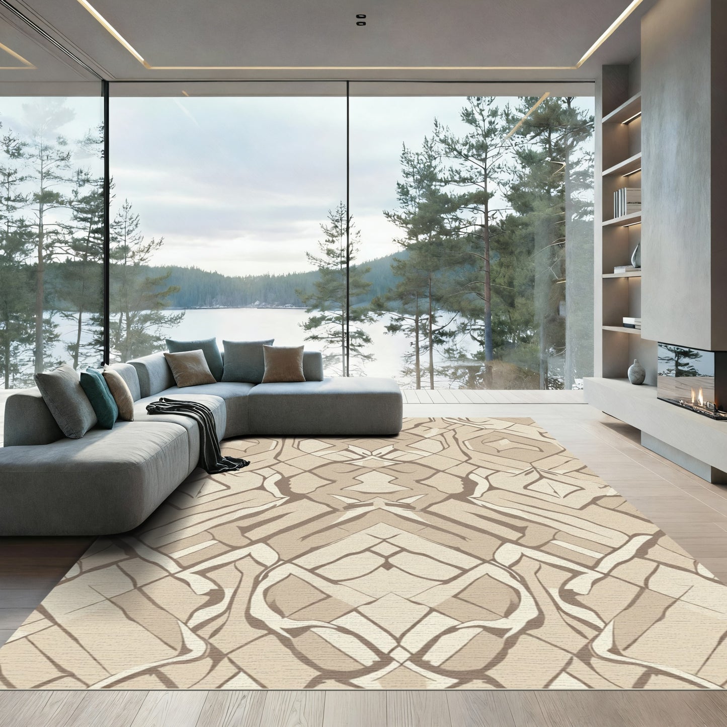 Tan Abstract Organic Geometric Composition Rug