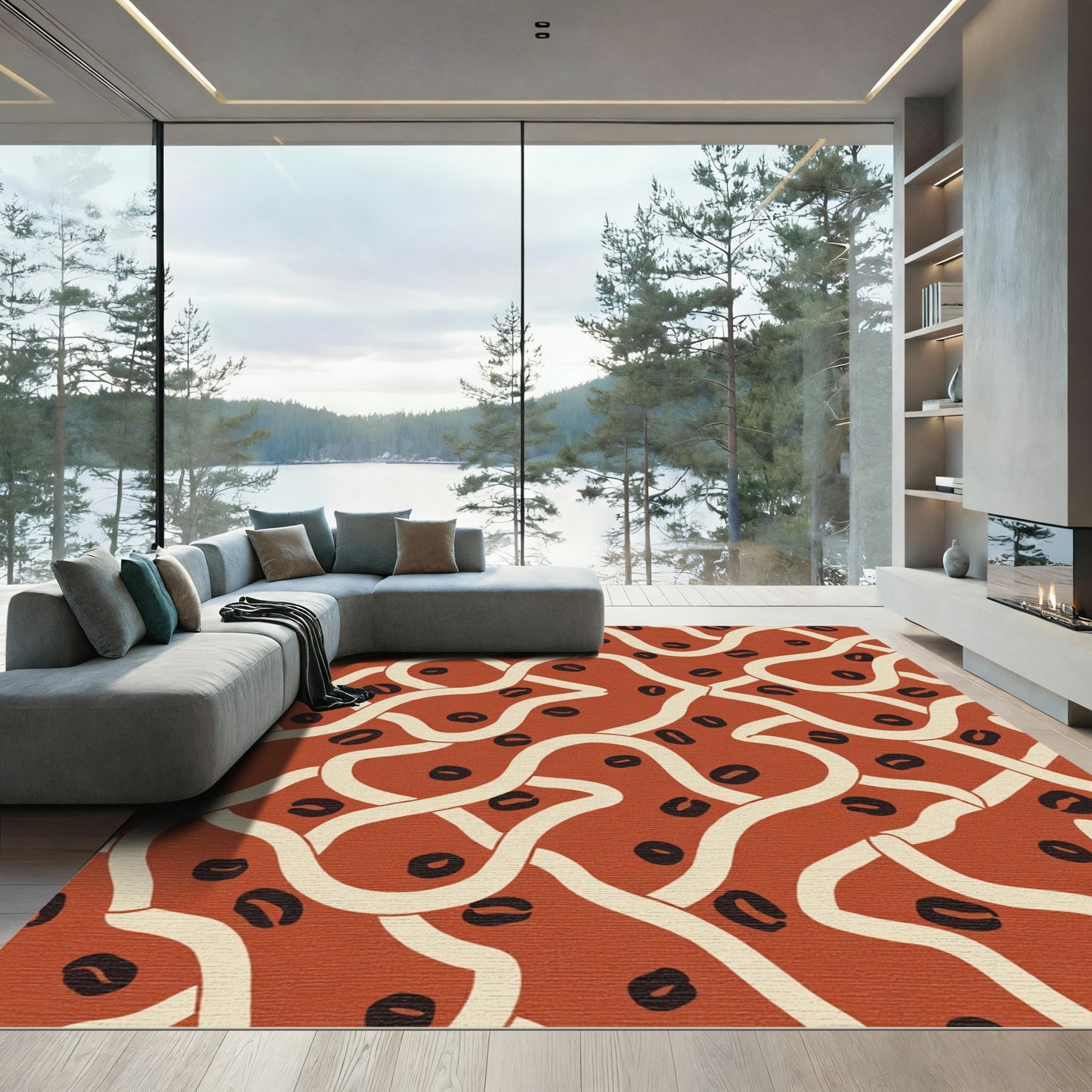 Terracotta Cream Black Organic Intertwine Rug